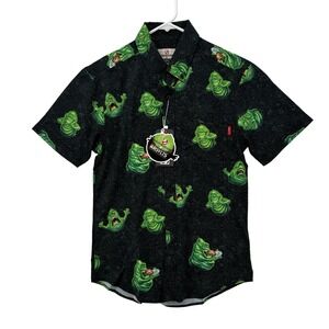RSVLTS Ghostbusters Shirt Mens XS Black Slimer Graphic Button‎ Up Novelty NWT